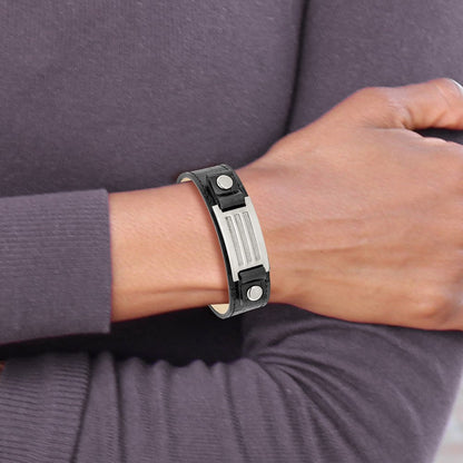 9 Zoll Edelstahl Poliert Schwarz Leder mit Stein Finish 9.5 Zoll Armband