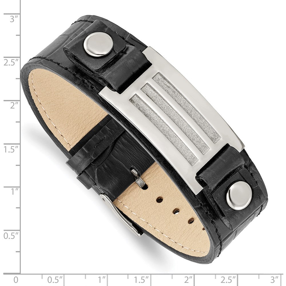 9 Zoll Edelstahl Poliert Schwarz Leder mit Stein Finish 9.5 Zoll Armband