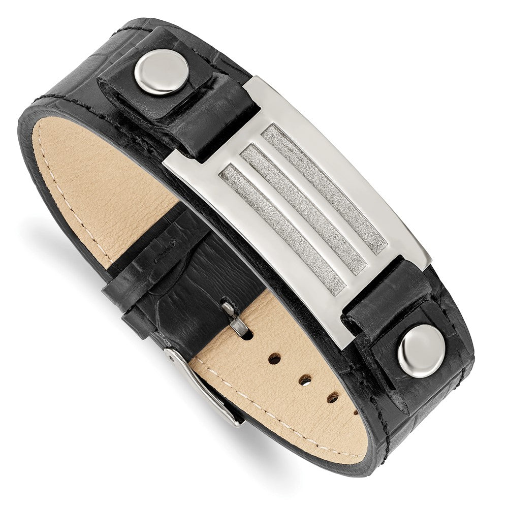 9 Zoll Edelstahl Poliert Schwarz Leder mit Stein Finish 9.5 Zoll Armband