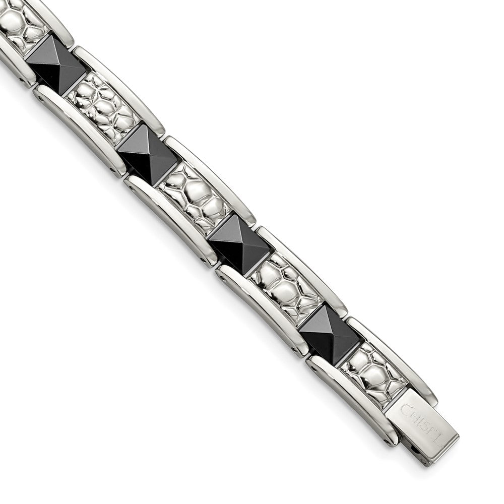 Edelstahl Chisel Poliert und Strukturiert Schwarz Ip-beschichtet 8.5 Zoll Glieder Armband
