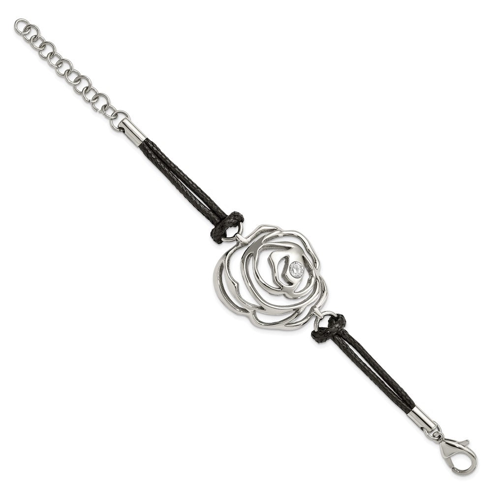 7.5 Zoll Edelstahl Zirkonia Blume mit Kordel mit 1.5 Zoll Verlängerung Armband