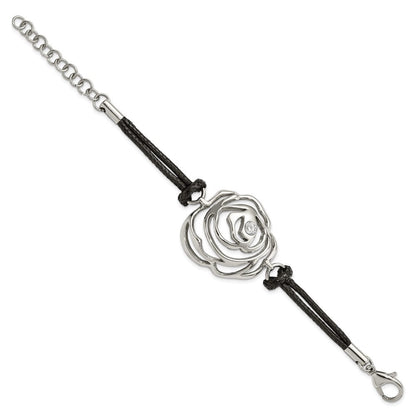 7.5 Zoll Edelstahl Zirkonia Blume mit Kordel mit 1.5 Zoll Verlängerung Armband