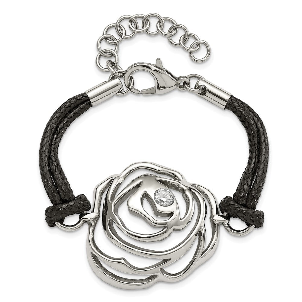 7.5 Zoll Edelstahl Zirkonia Blume mit Kordel mit 1.5 Zoll Verlängerung Armband
