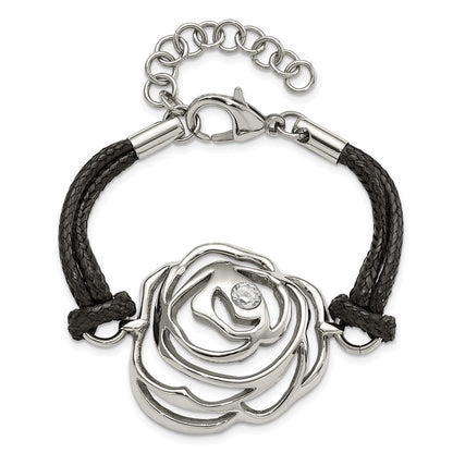 7.5 Zoll Edelstahl Zirkonia Blume mit Kordel mit 1.5 Zoll Verlängerung Armband