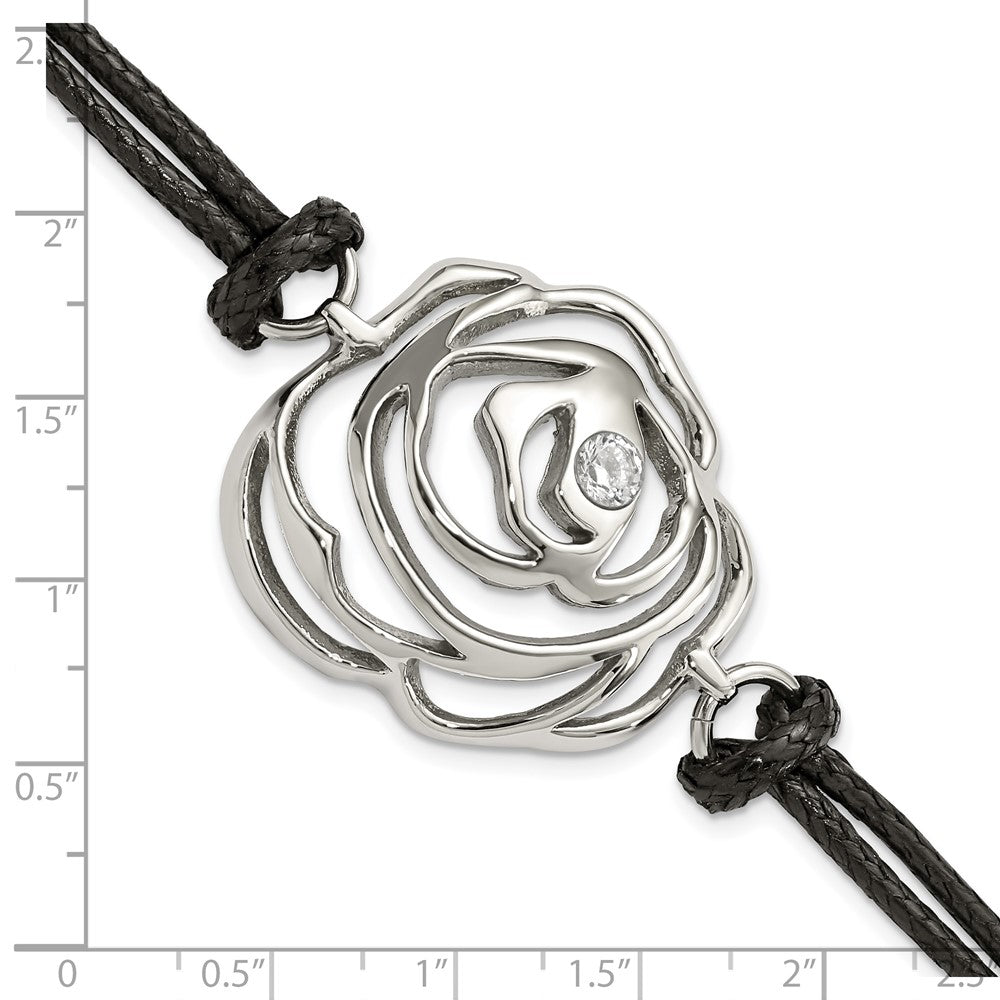 7.5 Zoll Edelstahl Zirkonia Blume mit Kordel mit 1.5 Zoll Verlängerung Armband