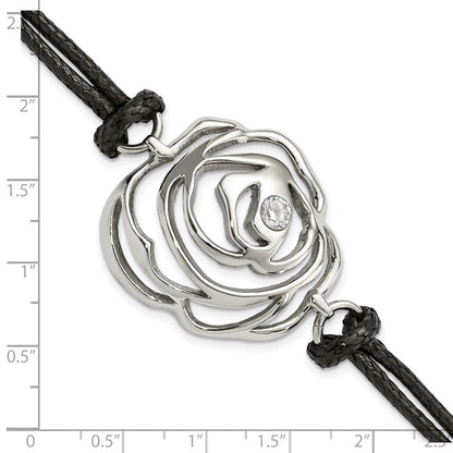 7.5 Zoll Edelstahl Zirkonia Blume mit Kordel mit 1.5 Zoll Verlängerung Armband