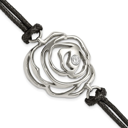 7.5 Zoll Edelstahl Zirkonia Blume mit Kordel mit 1.5 Zoll Verlängerung Armband