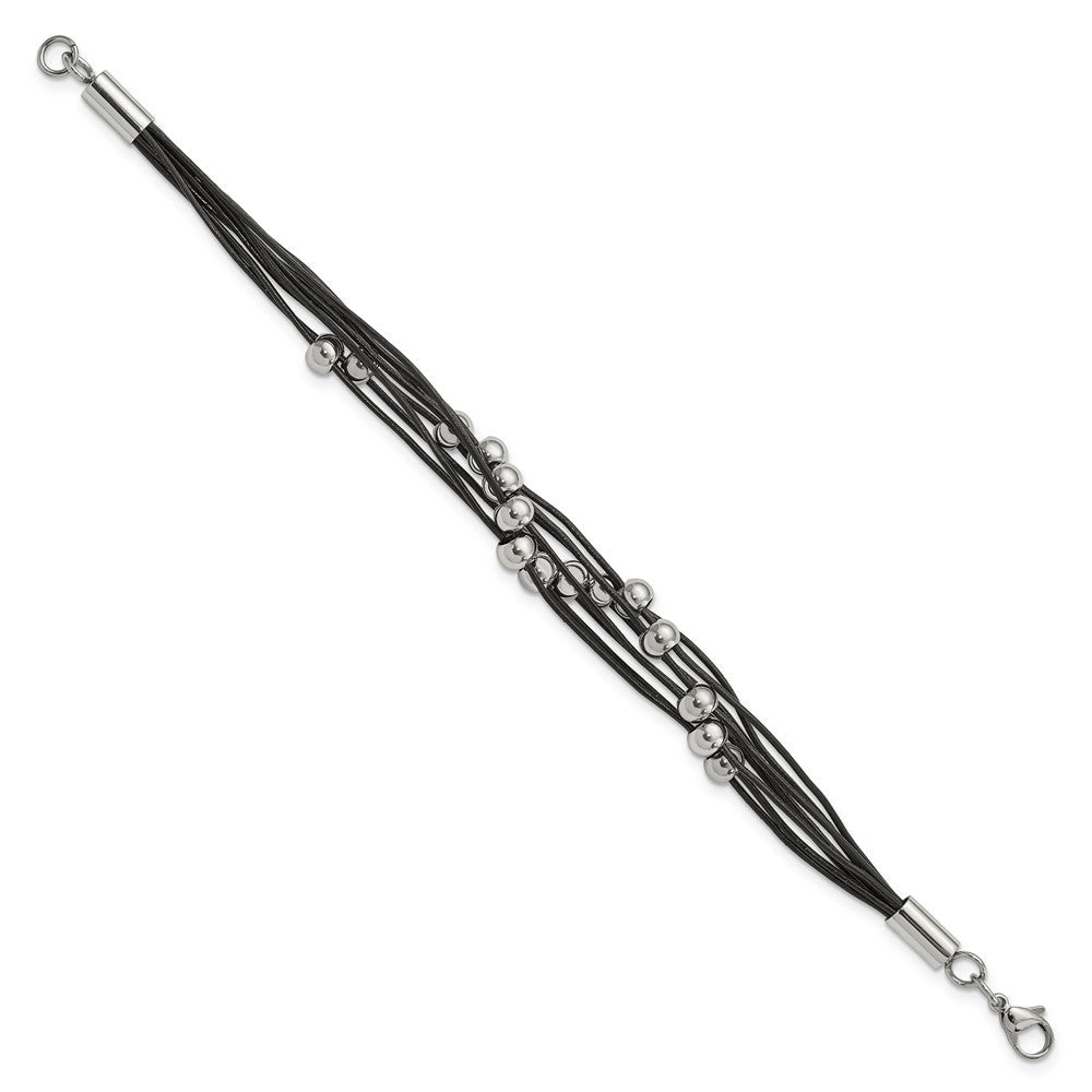 Edelstahl Chisel Poliert Gekugelt Multi-strand Schwarz Leder 8 Zoll Armband