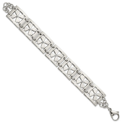 Edelstahl Poliert Zirkonia Blumen Quadratisch 8 Zoll Armband