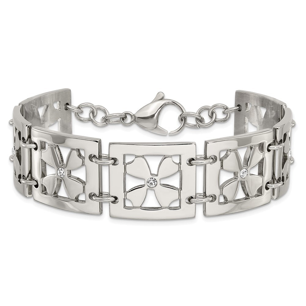 Edelstahl Poliert Zirkonia Blumen Quadratisch 8 Zoll Armband