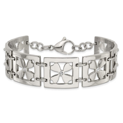 Edelstahl Poliert Zirkonia Blumen Quadratisch 8 Zoll Armband