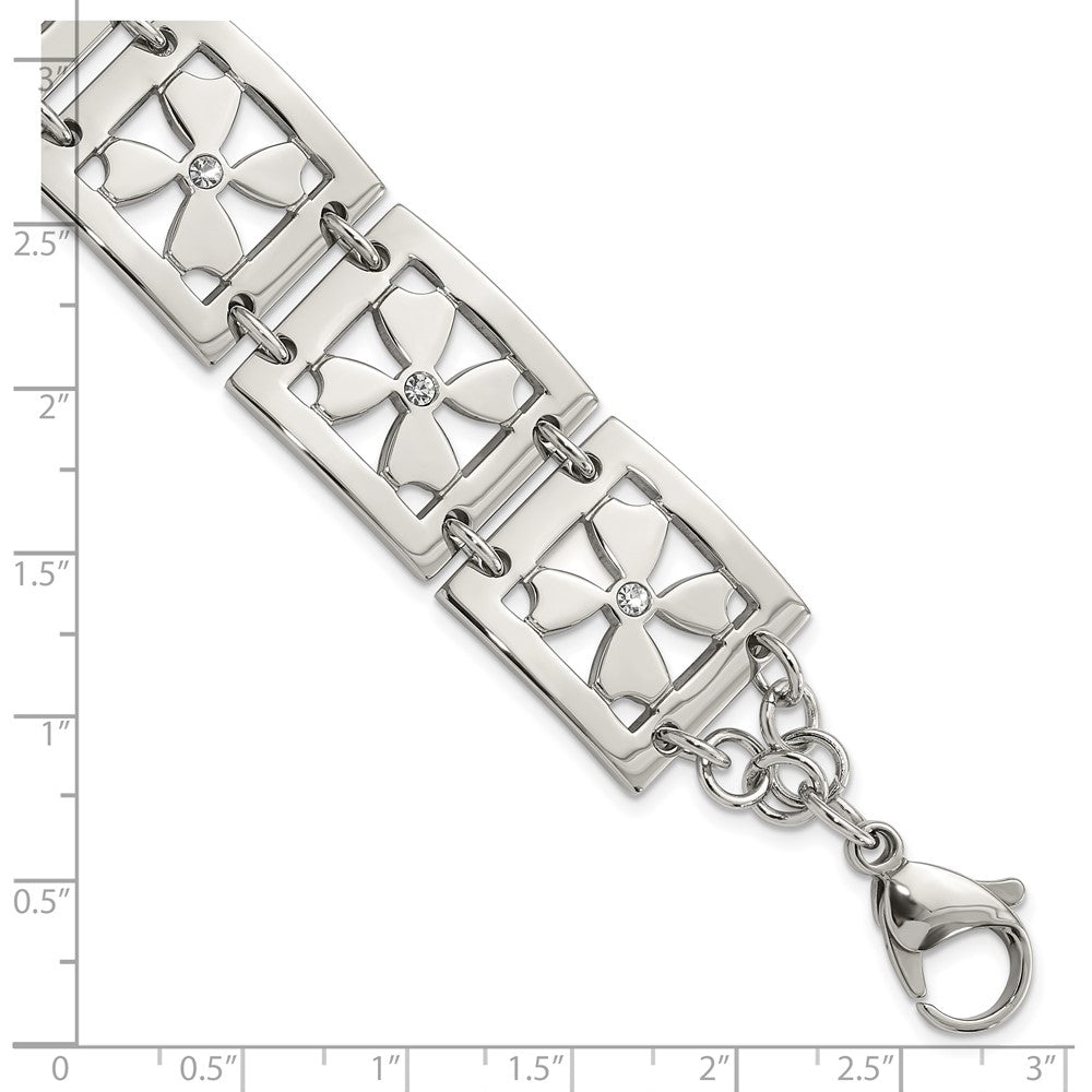 Edelstahl Poliert Zirkonia Blumen Quadratisch 8 Zoll Armband