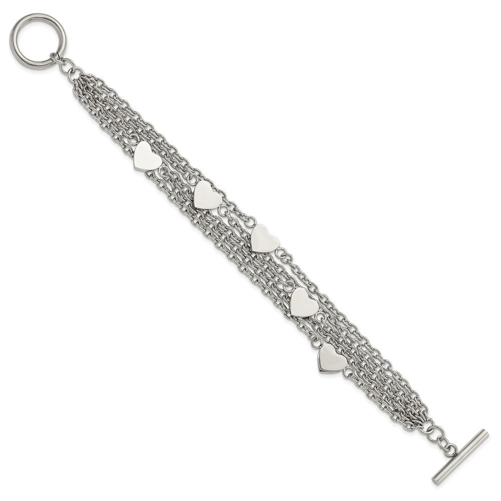 8 Zoll Edelstahl Poliert Multistrand Herzen Kette Knebel Armband