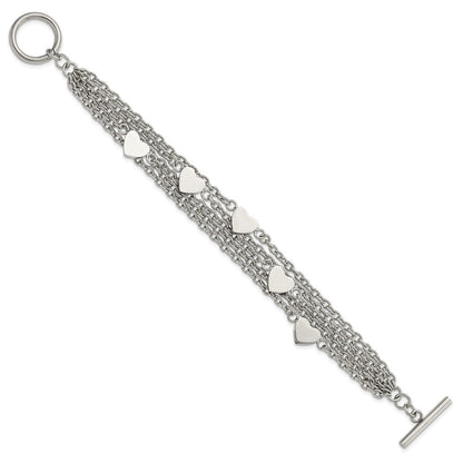 8 Zoll Edelstahl Poliert Multistrand Herzen Kette Knebel Armband