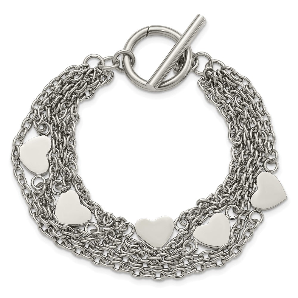 8 Zoll Edelstahl Poliert Multistrand Herzen Kette Knebel Armband