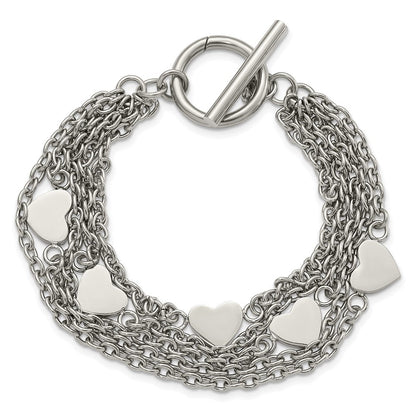 8 Zoll Edelstahl Poliert Multistrand Herzen Kette Knebel Armband