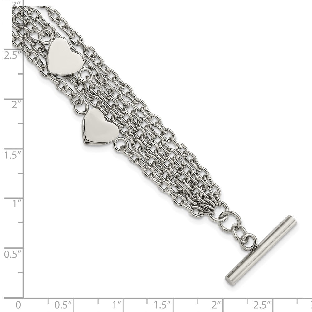 8 Zoll Edelstahl Poliert Multistrand Herzen Kette Knebel Armband