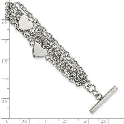 8 Zoll Edelstahl Poliert Multistrand Herzen Kette Knebel Armband