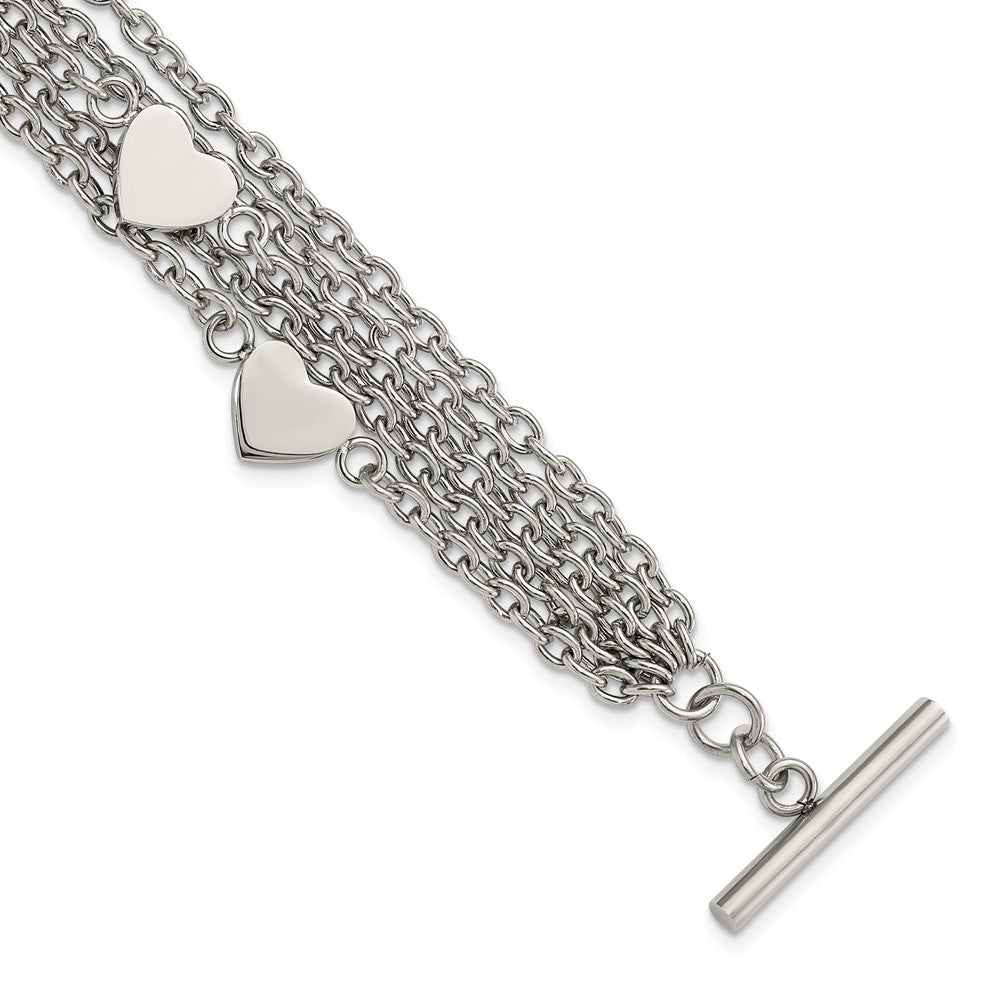 8 Zoll Edelstahl Poliert Multistrand Herzen Kette Knebel Armband