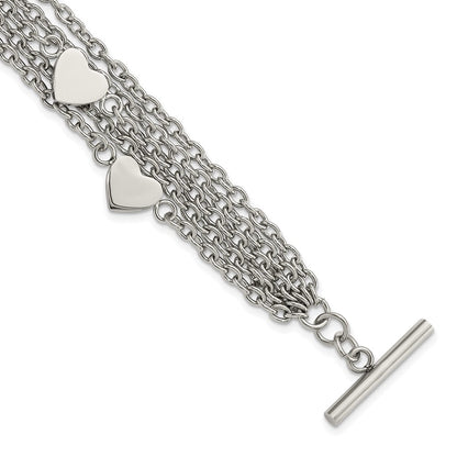 8 Zoll Edelstahl Poliert Multistrand Herzen Kette Knebel Armband