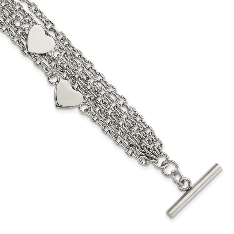 8 Zoll Edelstahl Poliert Multistrand Herzen Kette Knebel Armband