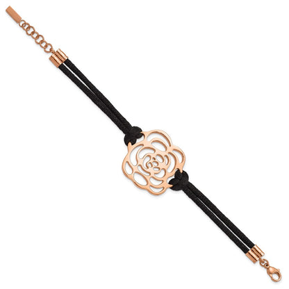 7.5 Zoll Edelstahl Poliert Rosa Ip-beschichtet Blume Mit.5 Zoll Verlängerung Armband