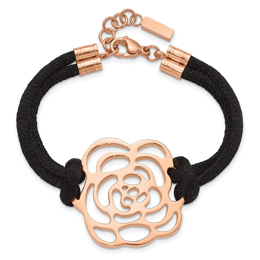 7.5 Zoll Edelstahl Poliert Rosa Ip-beschichtet Blume Mit.5 Zoll Verlängerung Armband
