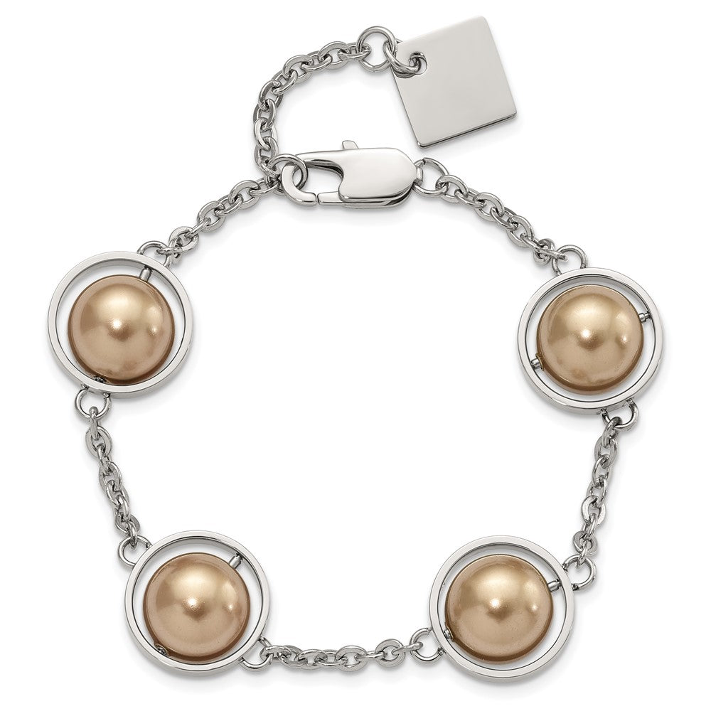 8.5 Zoll Edelstahl Poliert Champagne Perlen mit 1 Zoll Verlängerung Armband