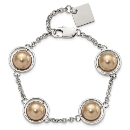 8.5 Zoll Edelstahl Poliert Champagne Perlen mit 1 Zoll Verlängerung Armband