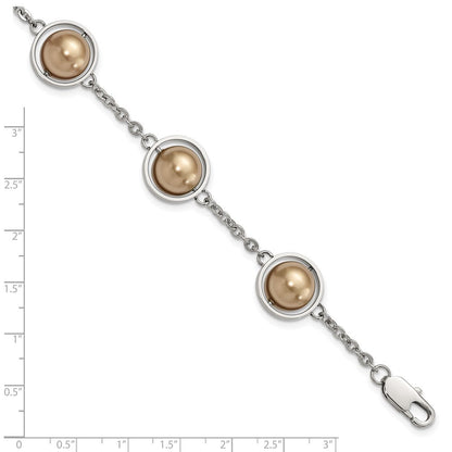 8.5 Zoll Edelstahl Poliert Champagne Perlen mit 1 Zoll Verlängerung Armband