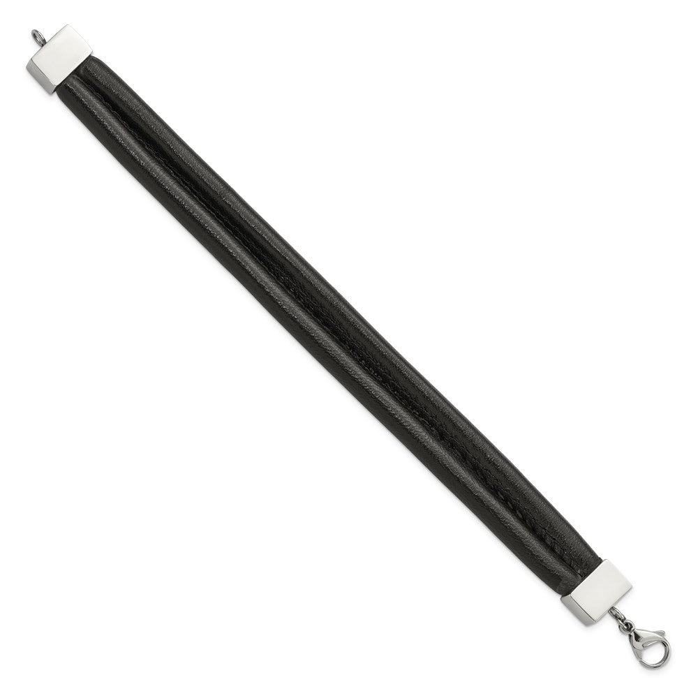 8.5 Zoll Edelstahl Poliert Schwarz Leder Doppelt Reihe 8.5 Zoll Armband