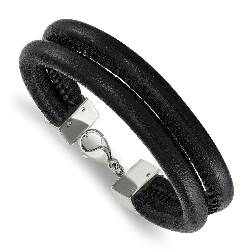 8.5 Zoll Edelstahl Poliert Schwarz Leder Doppelt Reihe 8.5 Zoll Armband
