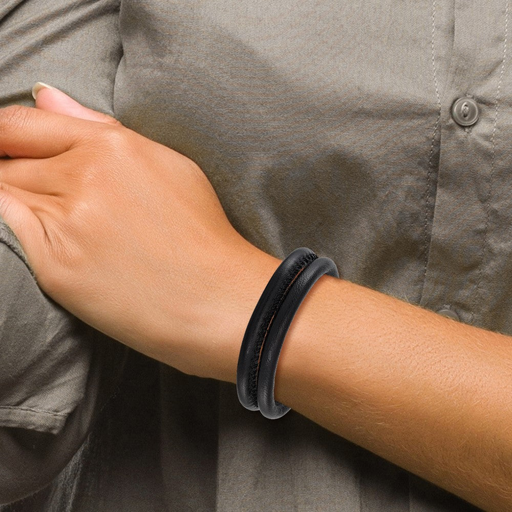 8.5 Zoll Edelstahl Poliert Schwarz Leder Doppelt Reihe 8.5 Zoll Armband