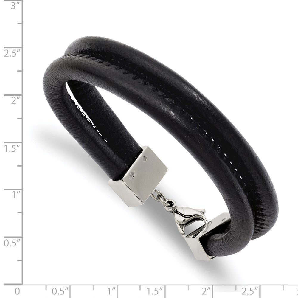 8.5 Zoll Edelstahl Poliert Schwarz Leder Doppelt Reihe 8.5 Zoll Armband