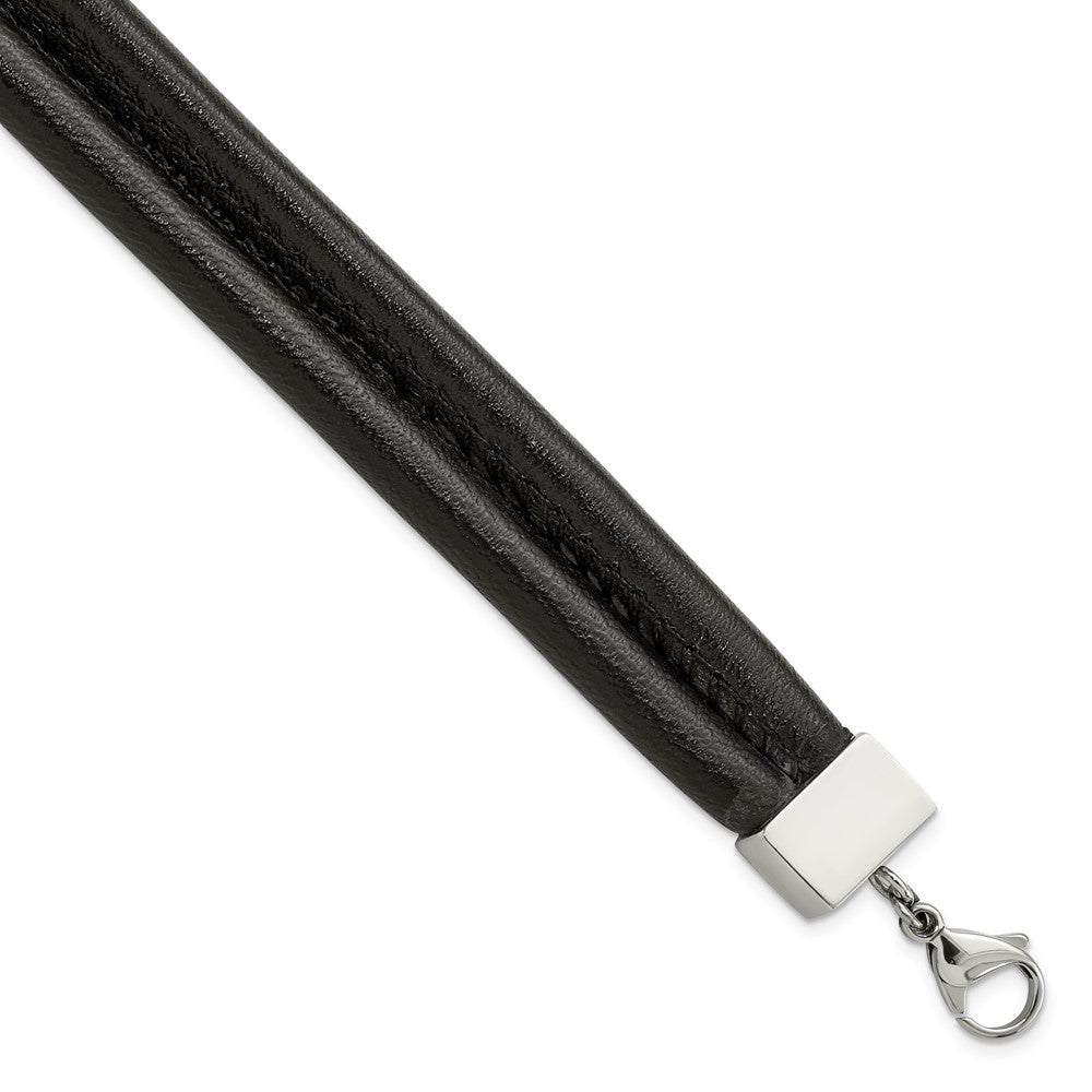 8.5 Zoll Edelstahl Poliert Schwarz Leder Doppelt Reihe 8.5 Zoll Armband