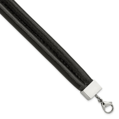 8.5 Zoll Edelstahl Poliert Schwarz Leder Doppelt Reihe 8.5 Zoll Armband