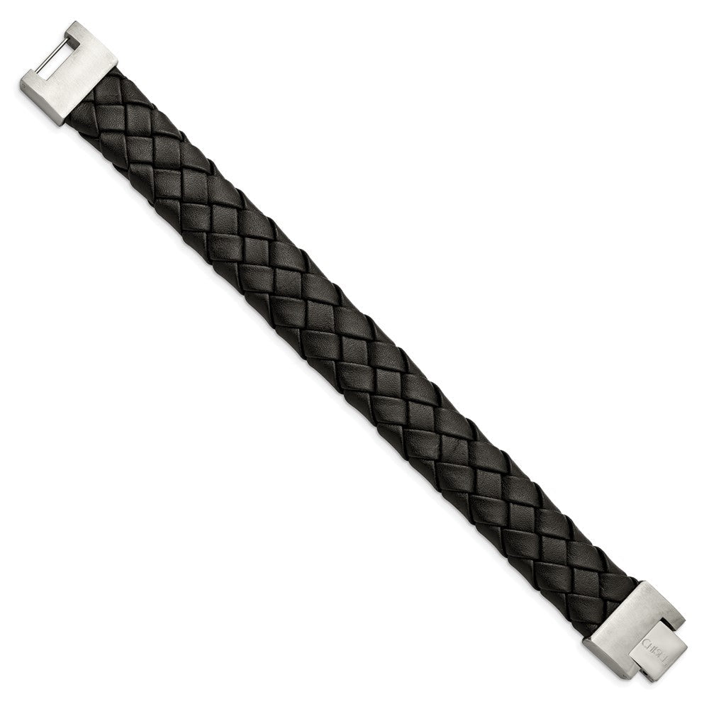 Edelstahl Chisel Gebürstet Schwarz Leder 8.5 Zoll Armband