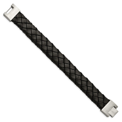 Edelstahl Chisel Gebürstet Schwarz Leder 8.5 Zoll Armband