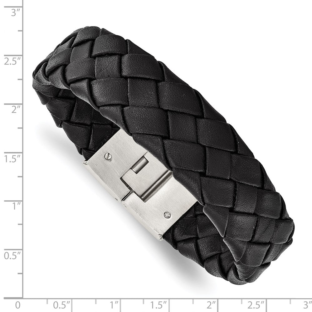 Edelstahl Chisel Gebürstet Schwarz Leder 8.5 Zoll Armband