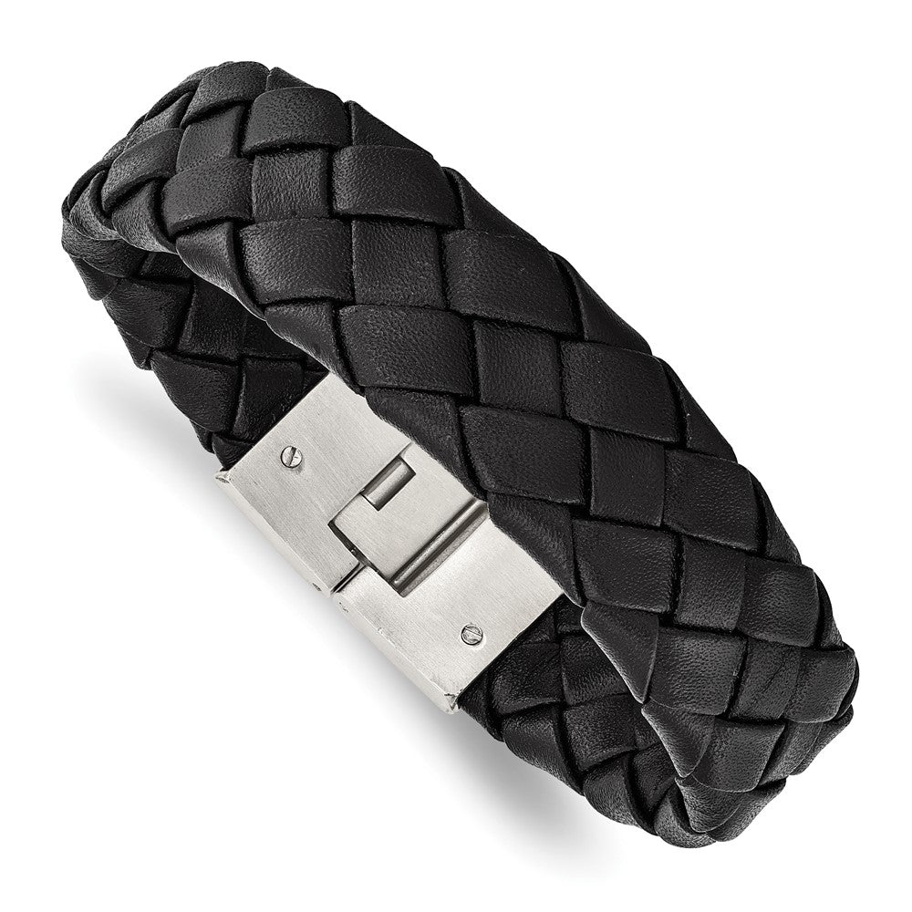 Edelstahl Chisel Gebürstet Schwarz Leder 8.5 Zoll Armband