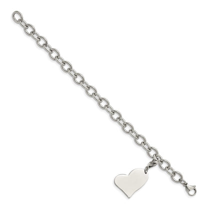 Edelstahl Chisel Poliert Glieder mit Herz Karabinerverschluss Charm 8 Zoll Armband