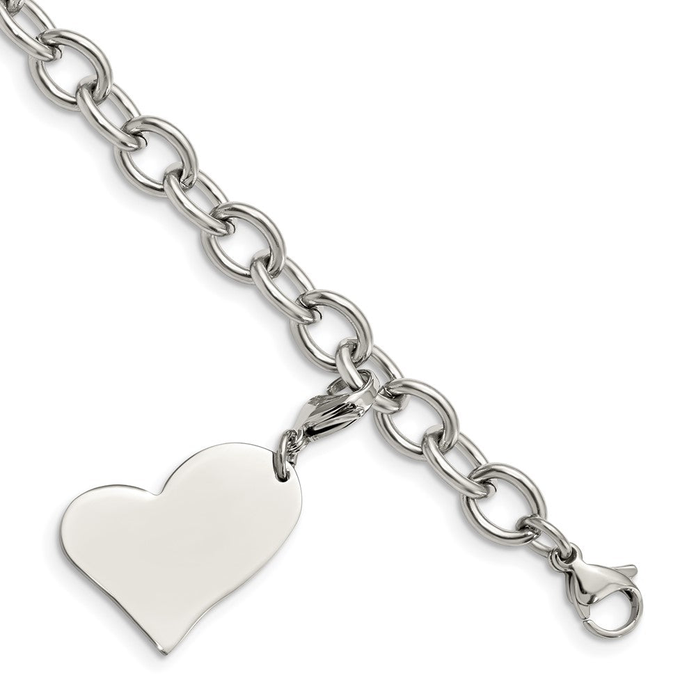 Edelstahl Chisel Poliert Glieder mit Herz Karabinerverschluss Charm 8 Zoll Armband