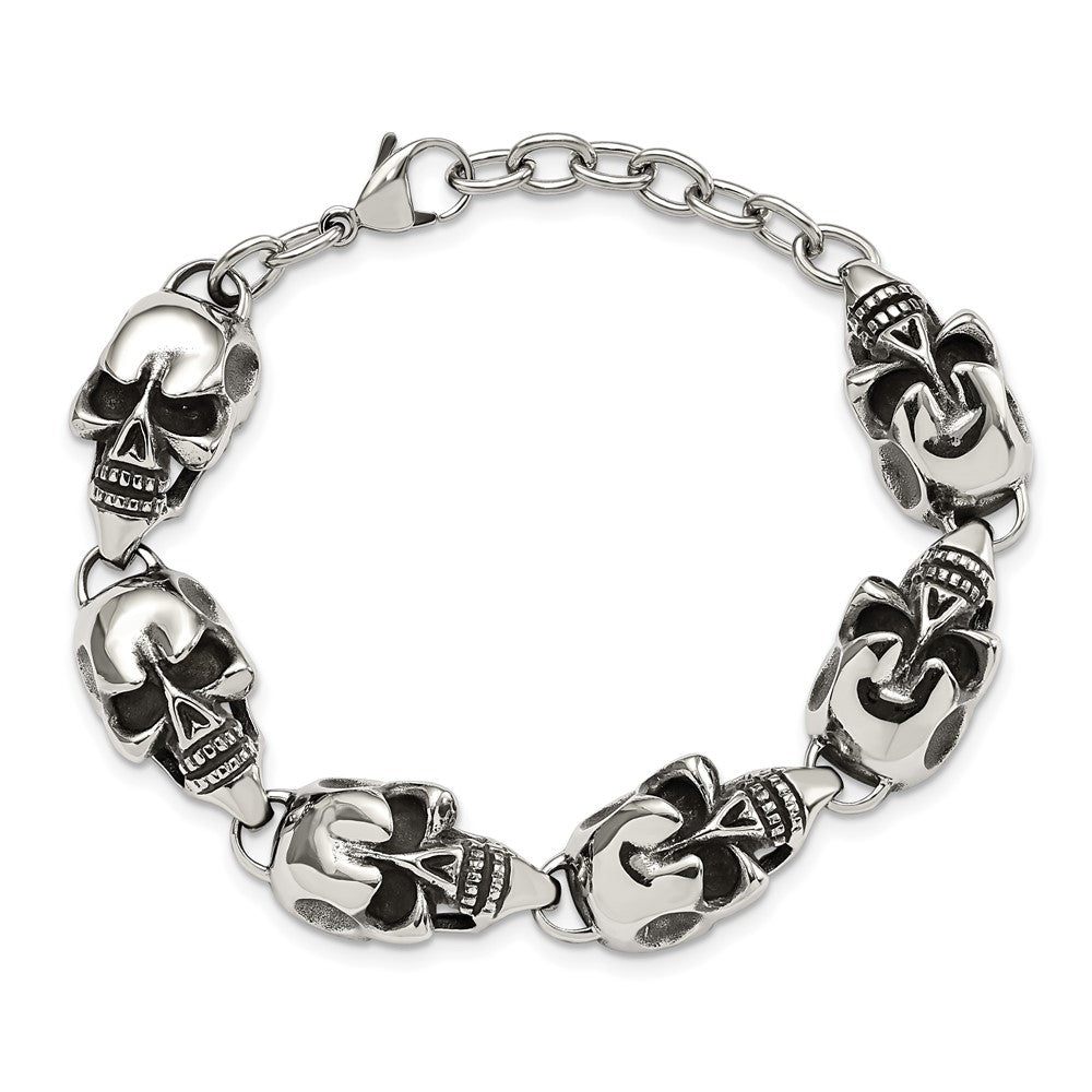 Edelstahl Chisel Antikisiert und Poliert Totenkopf Glieder 8.5 Zoll Armband