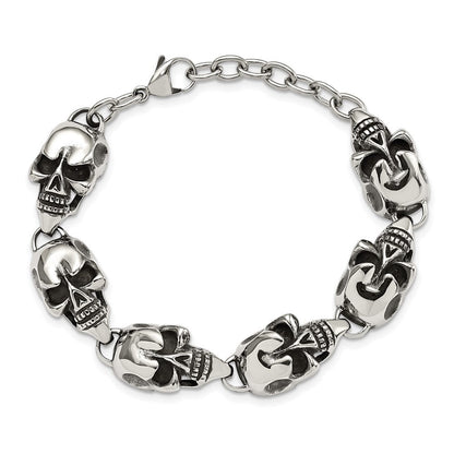 Edelstahl Chisel Antikisiert und Poliert Totenkopf Glieder 8.5 Zoll Armband