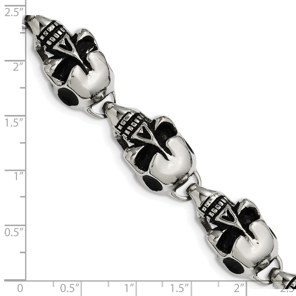 Edelstahl Chisel Antikisiert und Poliert Totenkopf Glieder 8.5 Zoll Armband