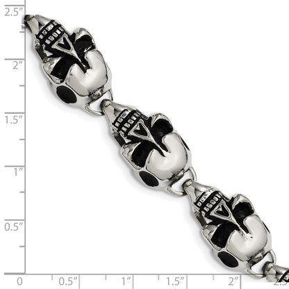 Edelstahl Chisel Antikisiert und Poliert Totenkopf Glieder 8.5 Zoll Armband