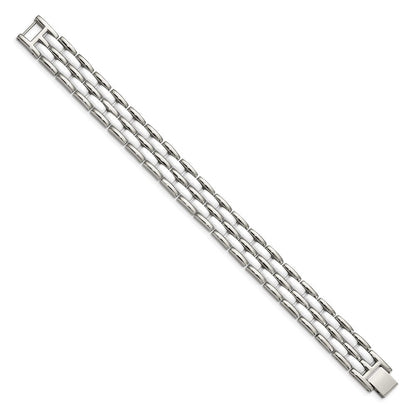 Edelstahl Chisel Poliert mit Doppelt Reihe Weiß Keramik 8.25 Zoll Glieder Armband