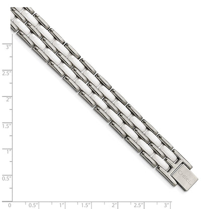 Edelstahl Chisel Poliert mit Doppelt Reihe Weiß Keramik 8.25 Zoll Glieder Armband