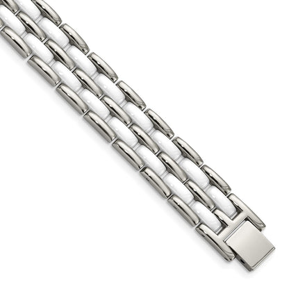 Edelstahl Chisel Poliert mit Doppelt Reihe Weiß Keramik 8.25 Zoll Glieder Armband