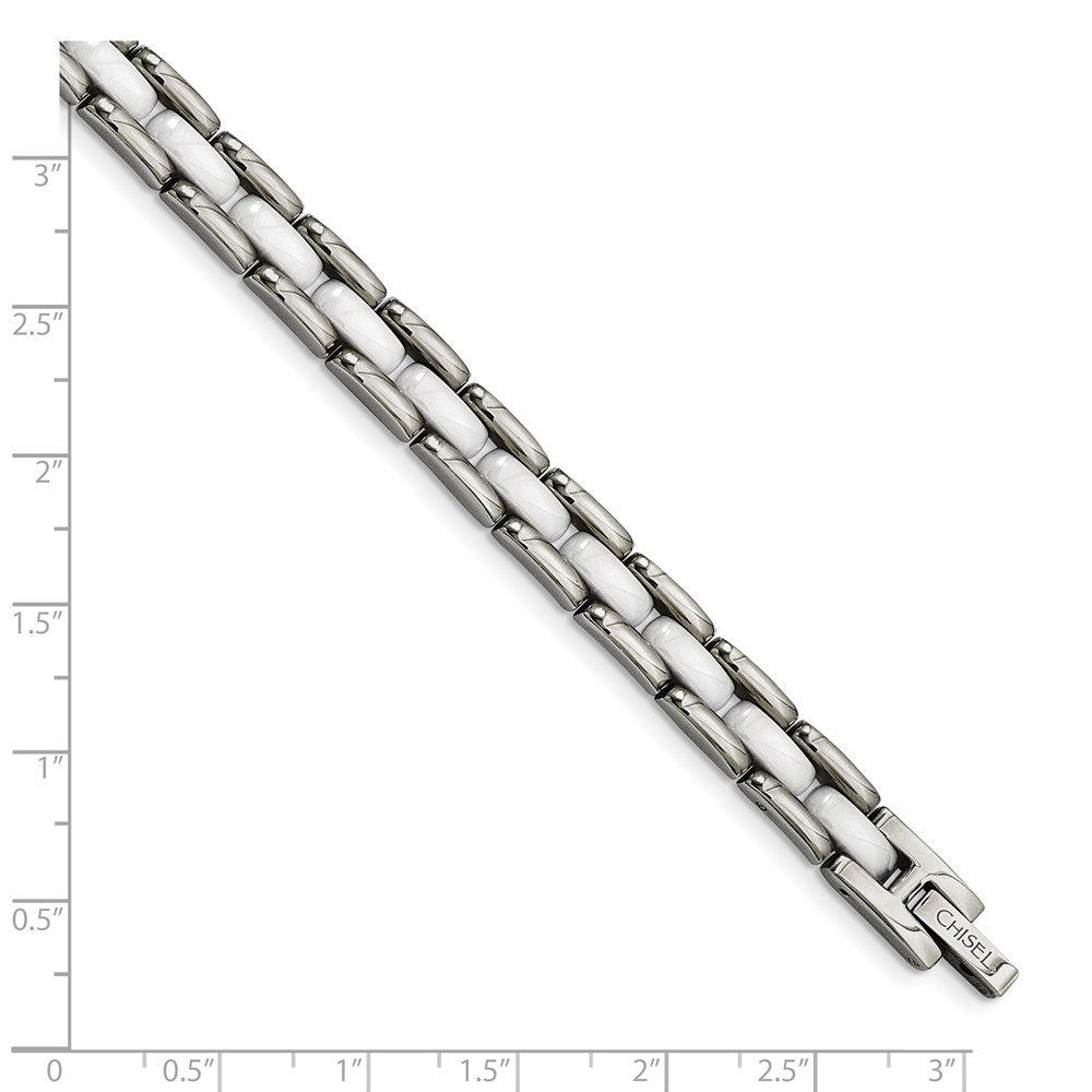 Edelstahl Chisel Poliert mit Weiß Keramik 8 Zoll Glieder Armband